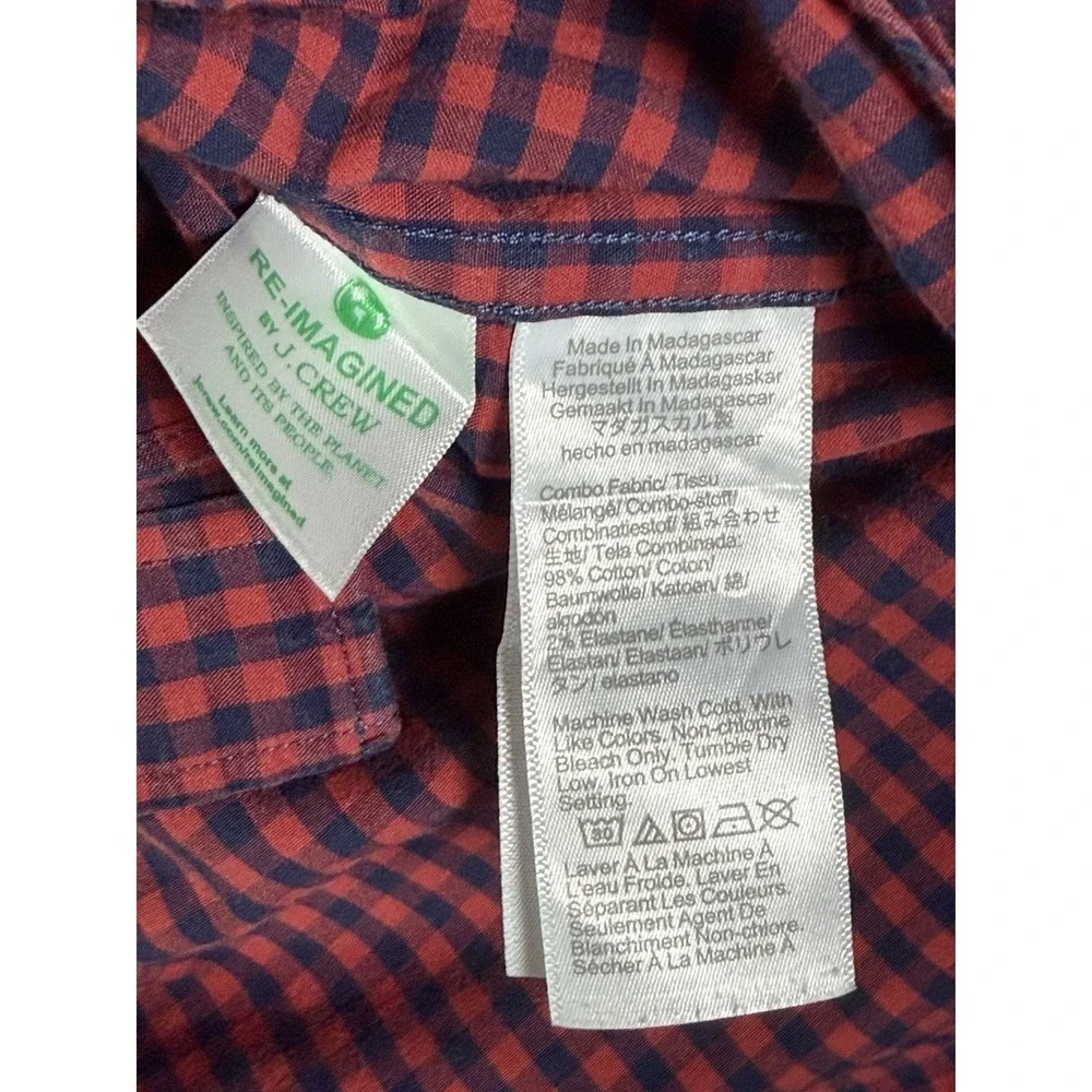 J Crew Slim Fit Flex Washed Red Navy Gingham Check Button Down Mens XL Preppy